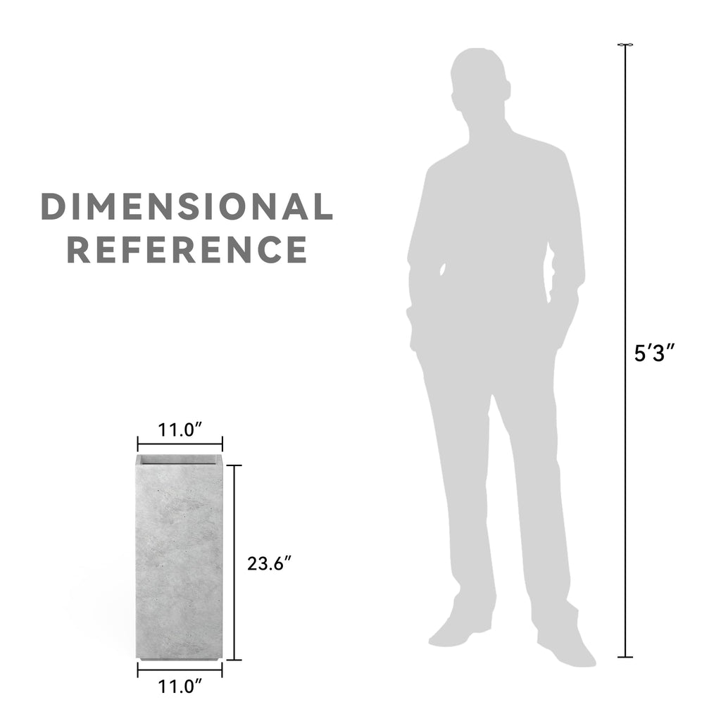 Accent Column Square Pale Gray Concrete Planter 23.6" H, Outdoor
