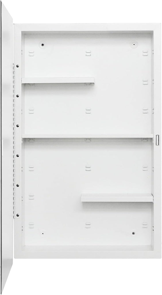 White 16x26 Medicine Cabinet, Beveled Mirror & Adjustable Staggered Shelves | Recessed or Surface Mount Bathroom