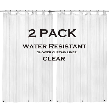 2 Pack PEVA Plastic Shower Curtain Liner Premium Light Weight 72" x 72" Clear Bathroom Shower Showroom Curtain Liner