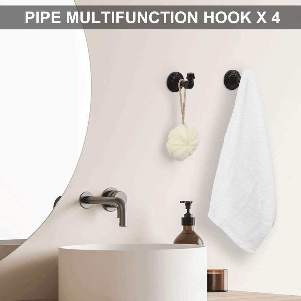 13-Pieces Black Bathroom Hardware Set Industrial Pipe Towel Bar