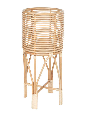 Rattan Two-Tier Plant Stand, Indoor Boho Planter Shelf, Medium Brown