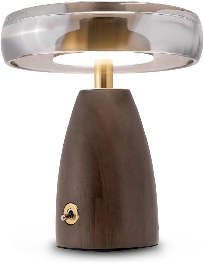 9” Table Lamp Lamp with Wood Base, Stained Glass Shade, 3 Color Temperature
