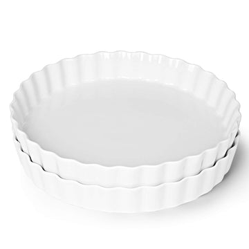 Ceramic Pie Pans 11 Inches, Quiche Pans (White, 11" x 2 Pieces)