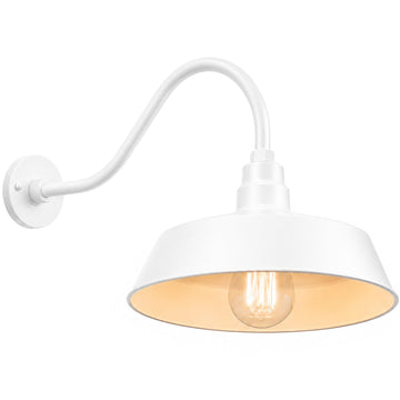 17in. White Finish Outdoor Gooseneck Barn Light Fixture, 5000K Cool White