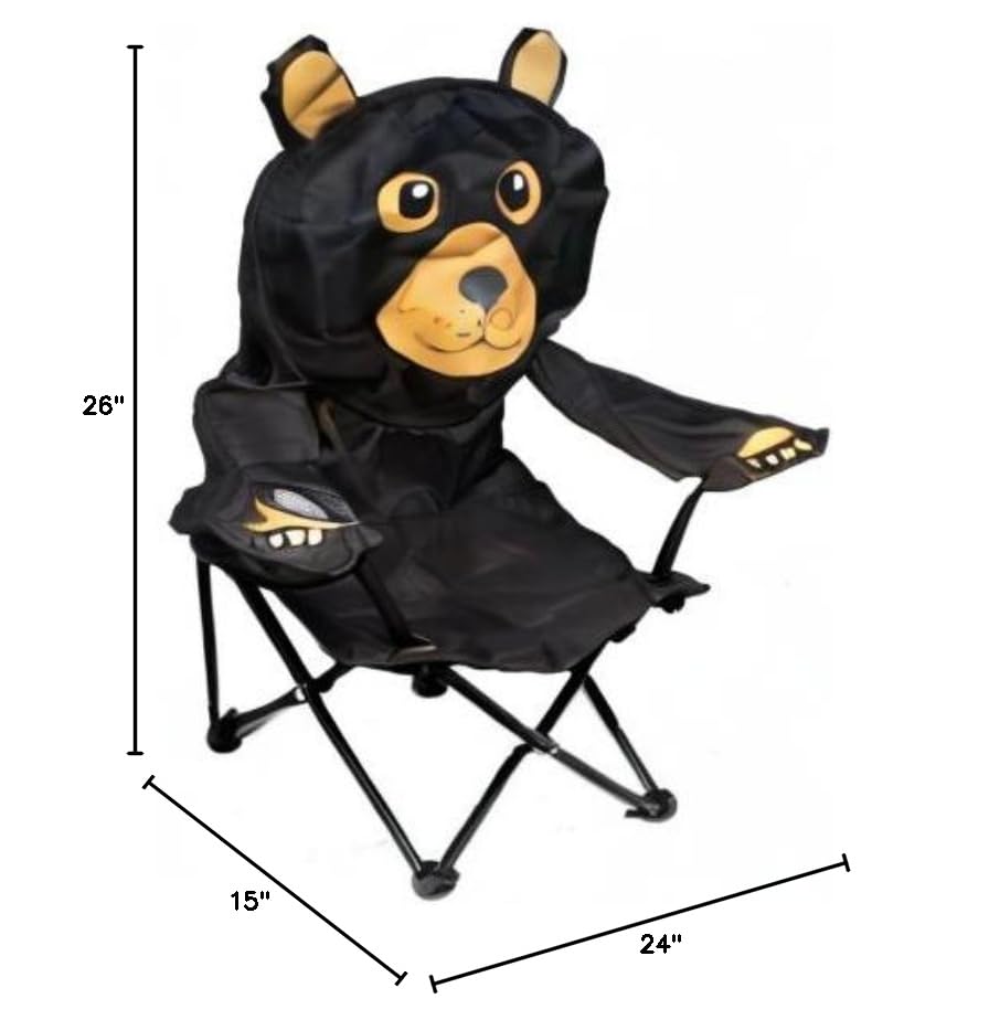 Kids Folding Camp Chair with Cup Holder and Carry Bag - Black Bear