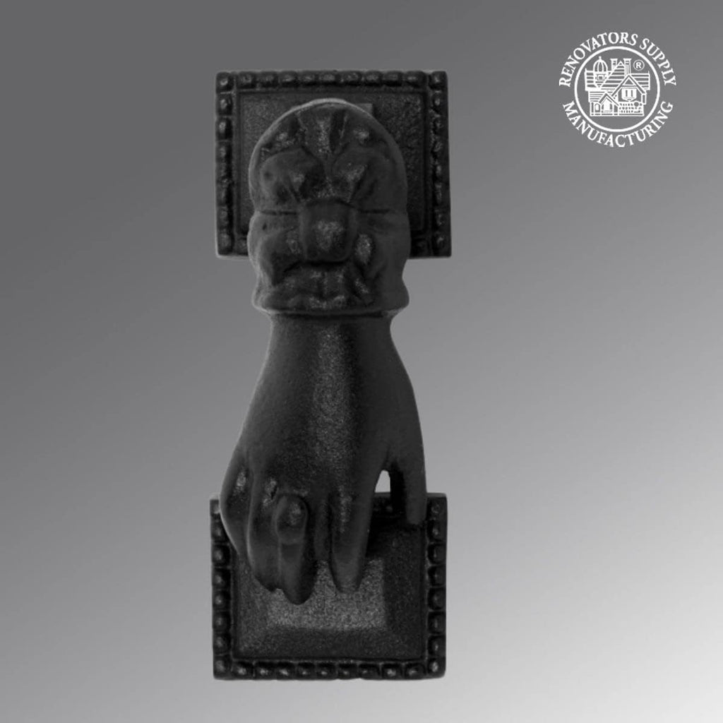 Black Cast Iron Door Knocker Hand Fist Rustproof and Weatherproof Finish 4in High X 1-15/16in Wide