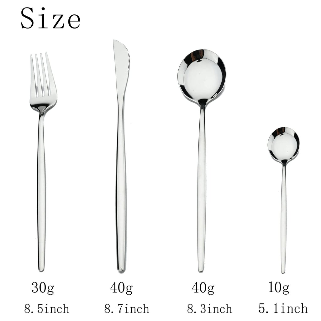 24pcs Silverware Flatware Sets, Mirrored Stainless Steel Cutlery Set, Spoons Forks Knives, Modern Design, service for