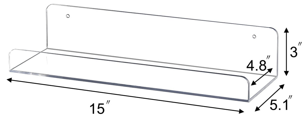 6 Pack Floating Shelves, 15 Inch Acrylic Shelves Floating Bookshelf, Funko Pop Display Shelf, Invisible Picture Ledge