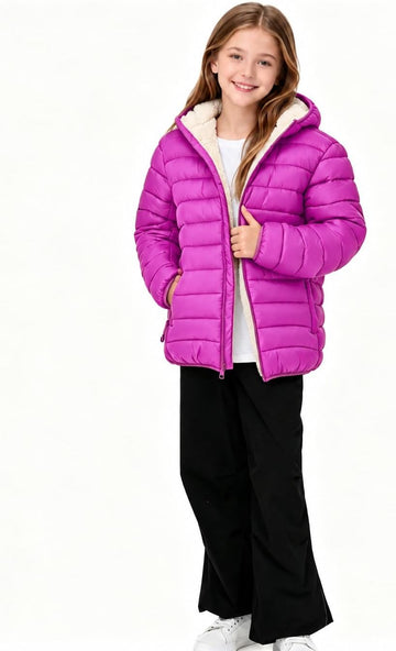 Girls Hooded Winter Coats Sherpa Fleece Lined Puffer Jacket