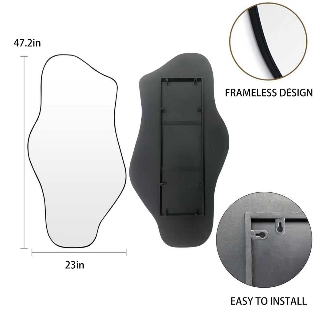 Irregular Mirror, 47.2"x23" Large Asymmetrical Wall Mirror, Odd Shaped Mirrors, Modern Abstract Frameless Mirrors