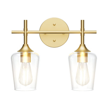 Gold Bathroom Light Fixtures 2-Lights with Clear Glass Modern Wall Mount Lighting Industrial Farmhouse Gold Bathroom