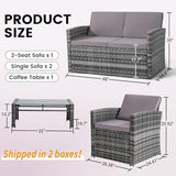 4-Piece Wicker Outdoor Patio Furniture Set | Grey All-Weather Resistant for Backyard, Garden & Porch