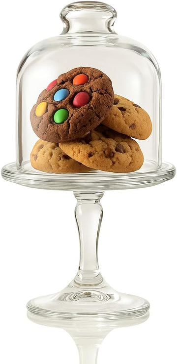 Mini Glass Cake Stand with Dome Lid - Small Pedestal Dessert Stand with Cover, Clear Glass Cupcake & Cookie Display