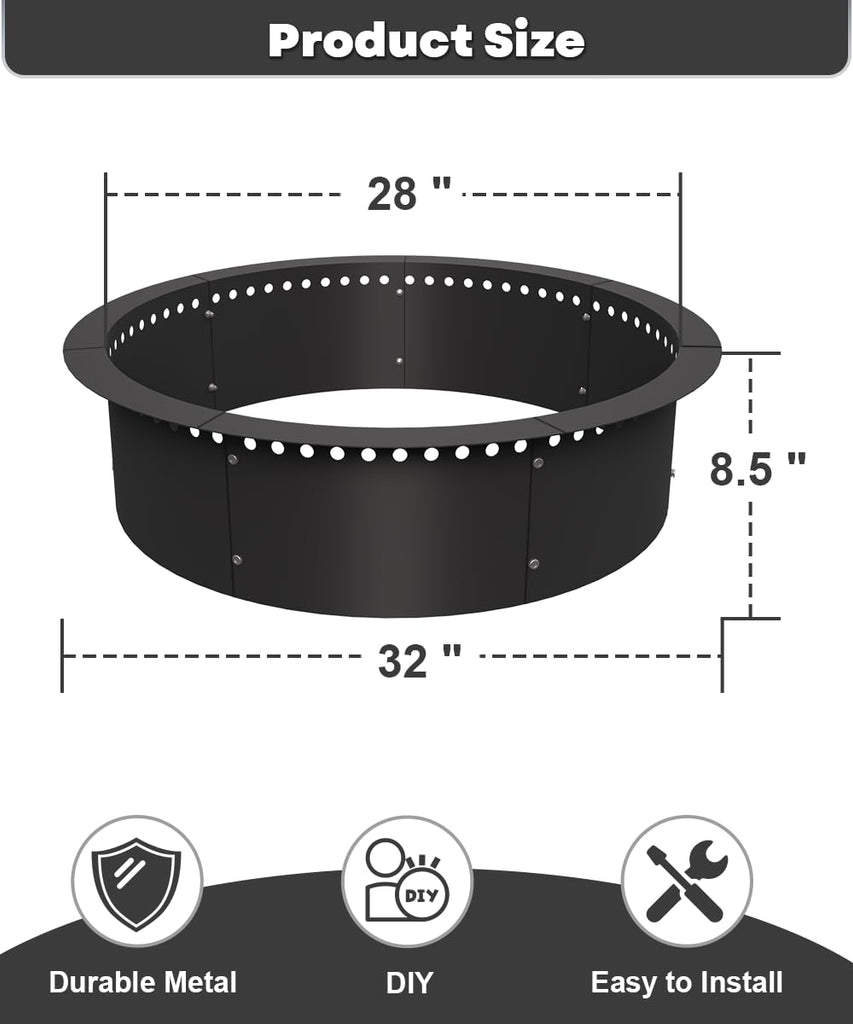 28 Inch Smokeless Fire Pit Ring Insert Firepit Kit Outdoor, Black