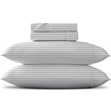 King Size Sheets Set - 600 Series Egyptian Cotton Sheets King Size (4 PC, White Stripe), 16" Deep Pocket, Soft