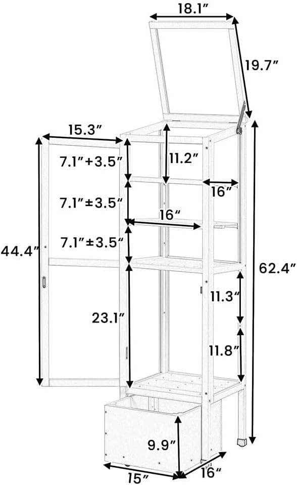 Wooden Cold Frame Greenhouse, Portable Garden Raised Flower Planter Shelf with 3 Removable shelves Mini Greenhouse