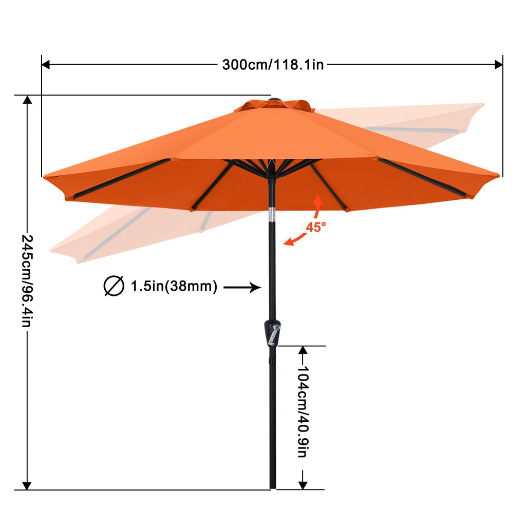 10ft Patio Umbrella with Tilt & Crank, Orange