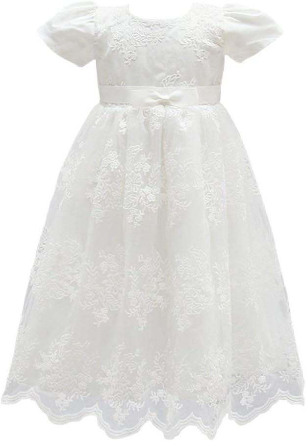 Baby Girls Christening Baptism Dress Floral Embroidered Lace Dresses for Toddler