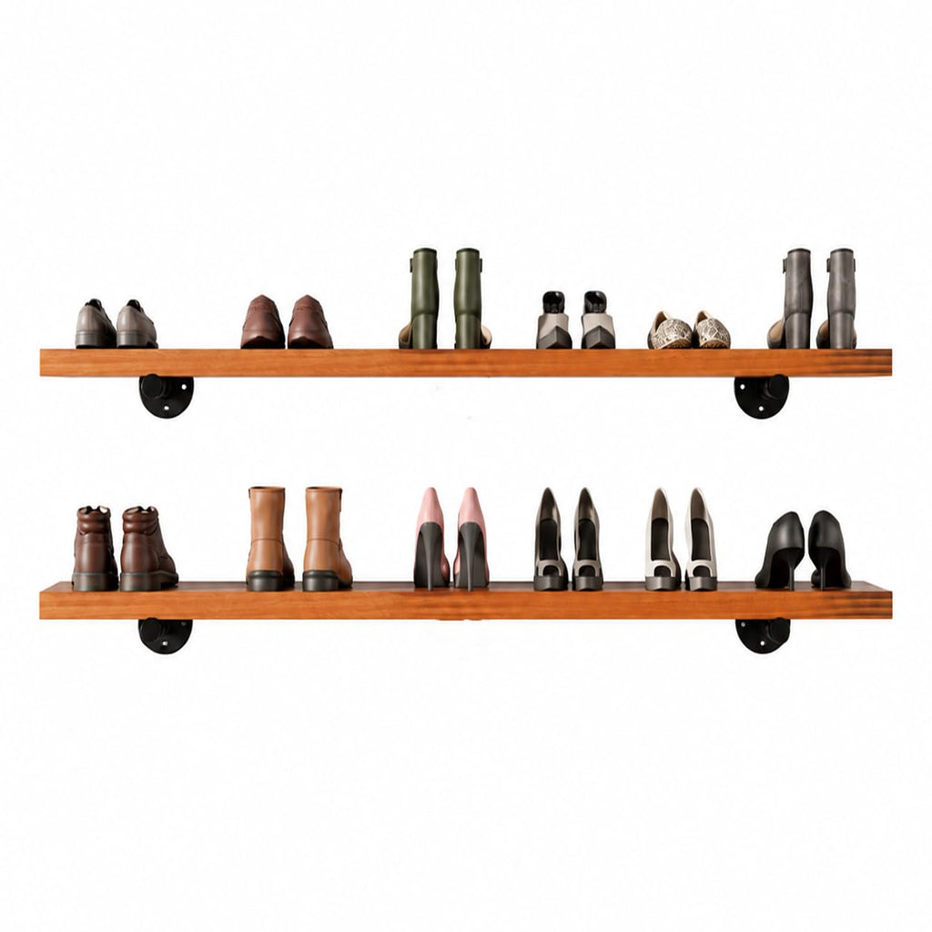 36 inch Industrial Pipe Floating Shelves, Rustic Wood Wall Shelf