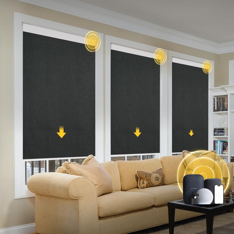 Motorized Blinds with Remote, Smart Automatic Roller Shades  - Black