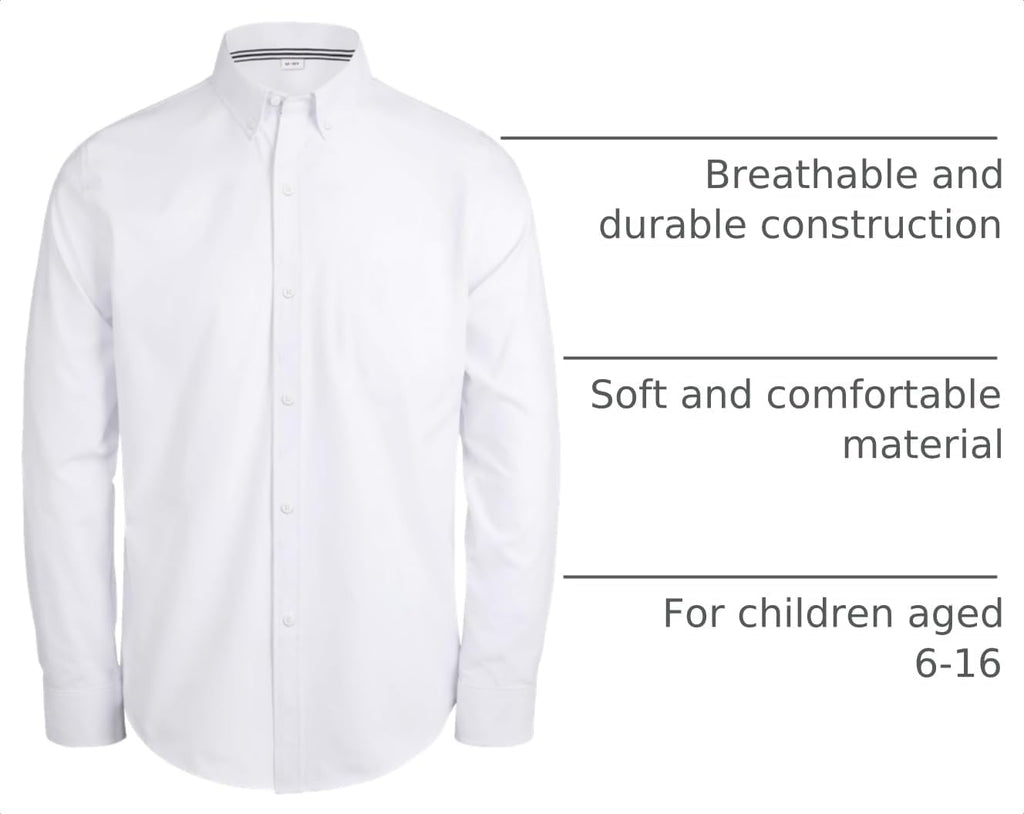 Boy's Long Sleeve Oxford Dress Shirts Solid Casual Button Down Collar Shirt Kids Formal Uniform Tops