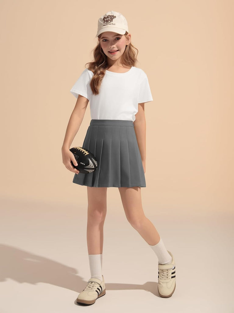 Girls Pleated Skirt Kids School Uniform Elastic High Waist Tennis Skirts with Shorts