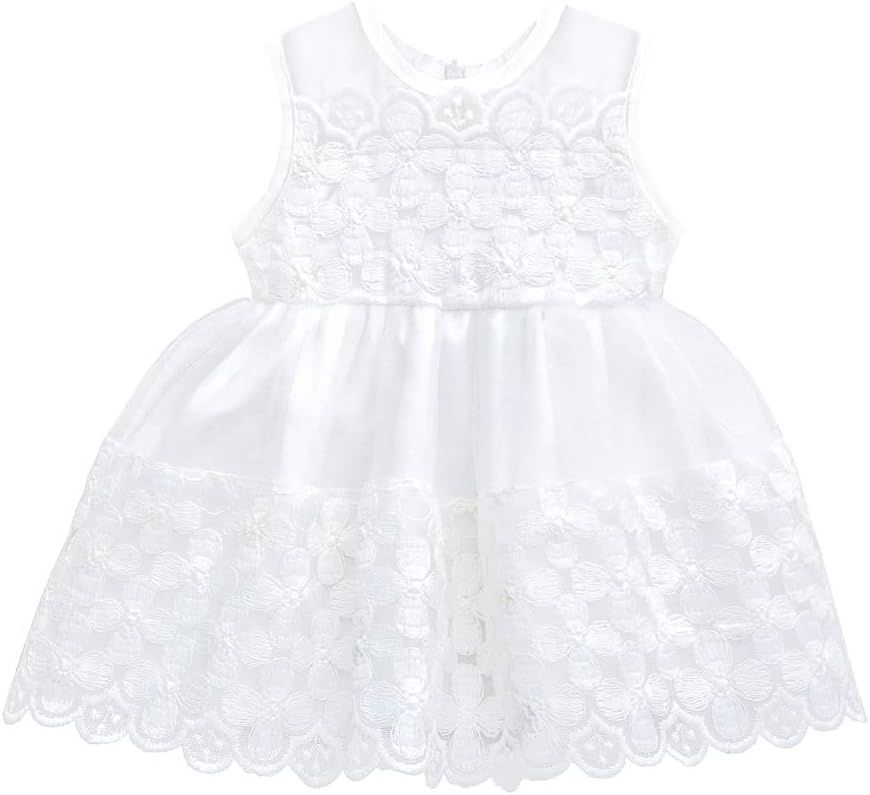 Baby Girl Lace Tulle Sleeveless White Wedding Dress 3 Piece Outfit