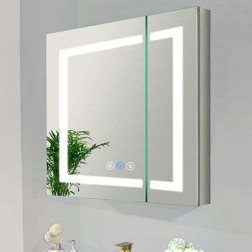 Lighted Medicine Cabinet with Mirror Outlet, 30 X 26 Inch, Recessed Or Surface-Mounted Led Medicine Cabinet Mirror