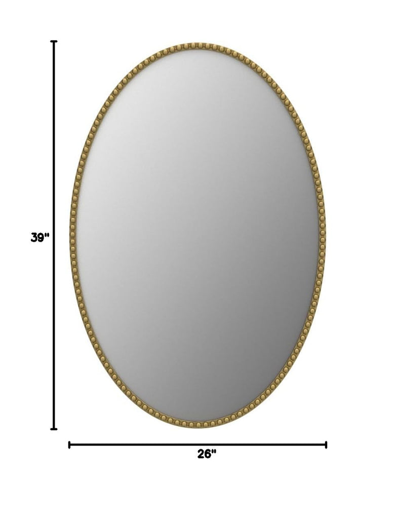 Oval Wall, 26"x39" Antique Gold Metal Beaded Frame Decorative Accent, Large Hanging Vanity