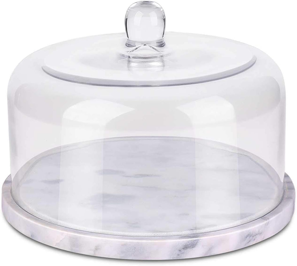 Marble Cake Stand with Glass Dome Lid, 8.7-Inch Serving Plate