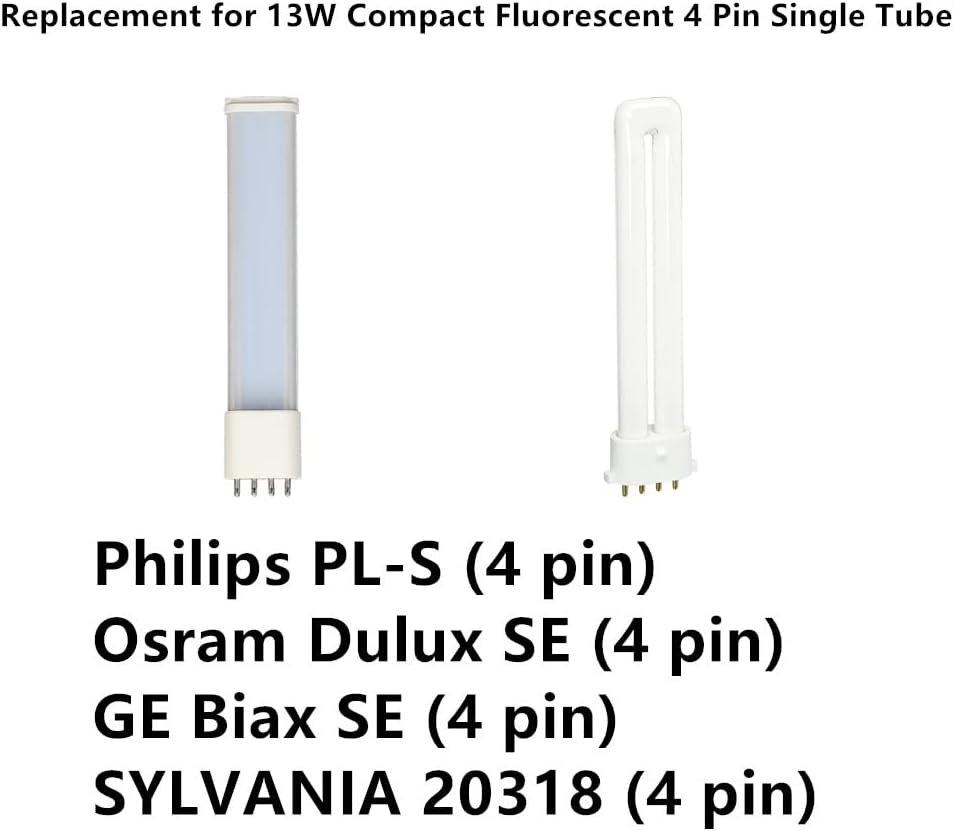 6000K Daylight AC120V 7W 2G7 2GX7 LED Horizontal PL Bulb, 13W 4 Pin Fluorecent CFL Lamp Replacement, Compatiable