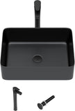 19"x15" Bathroom Vessel Sink Rectangular - Matte Black Porcelain Ceramic Rectangle Above Counter Vanity Lavatory Bath Sink Art Basin with Faucet & Pop-Up Drain