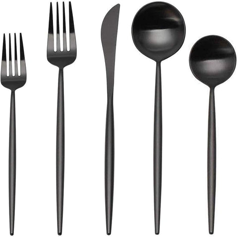 Matte Black Silverware Set, 30-Piece Stainless Steel Satin Finish Flatware Service for 6, Kitchen Utensils