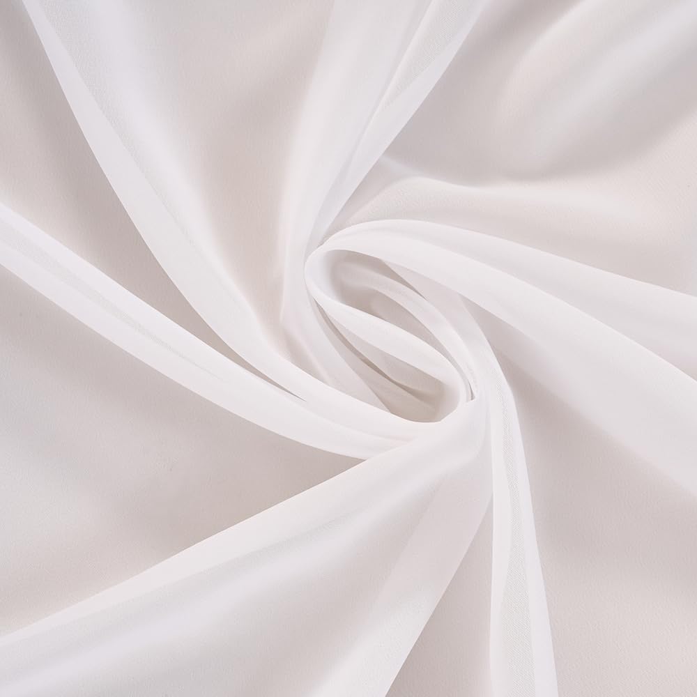 102 Inches Long Pure White Curtains for Bedroom Living Room Pinch Pleated Chiffon Sheer Curtains Light Filterring