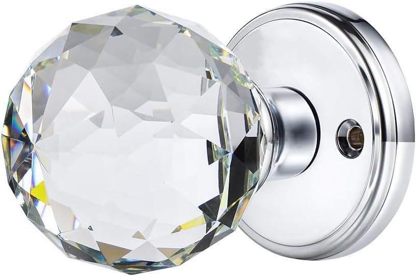 Crystal Glass Door Knobs Interior, Round Door Knobs for Hall and Closet (Passage, Polished Chrome)