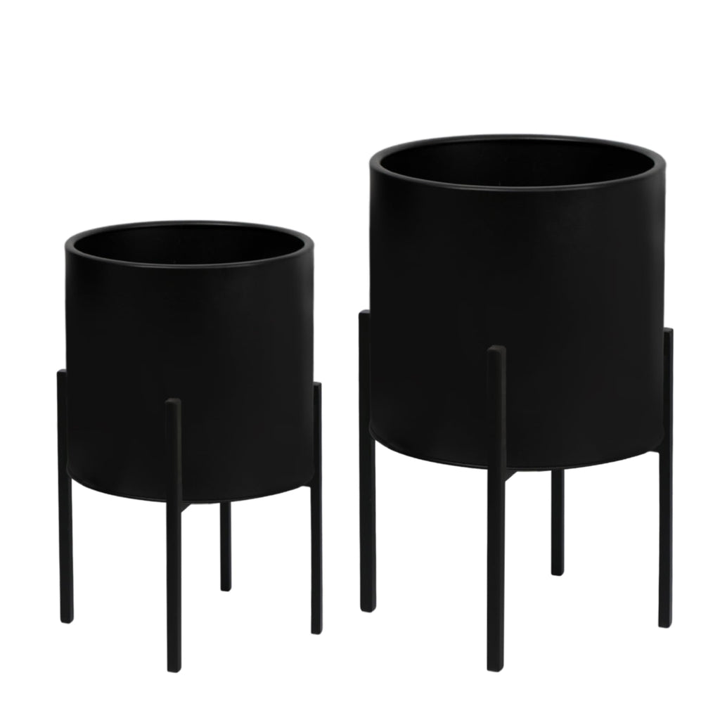 Modern Plant Pots, Large Planters with Stand, Set of 2 Decorative Planters, Metal Plant Pots with Drainage Holes