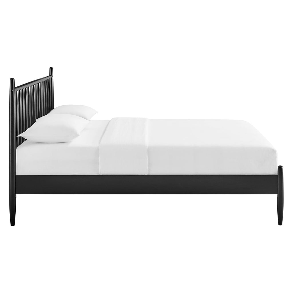 Zane King Size Spindle Bed in Black - Solid Wood Platform Bed Frame with Headboard, No Box Spring Needed