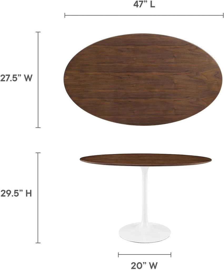 Inspired Tulip Style Oval Pedestal Dining Table — Walnut, 48″ Oval