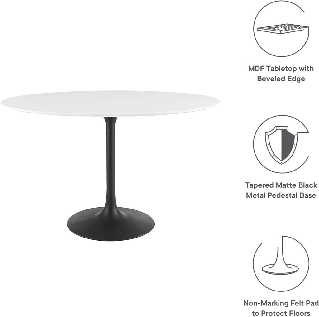 Inspired Tulip Style Oval Pedestal Dining Table — Black Base / White Top, 48″ Oval