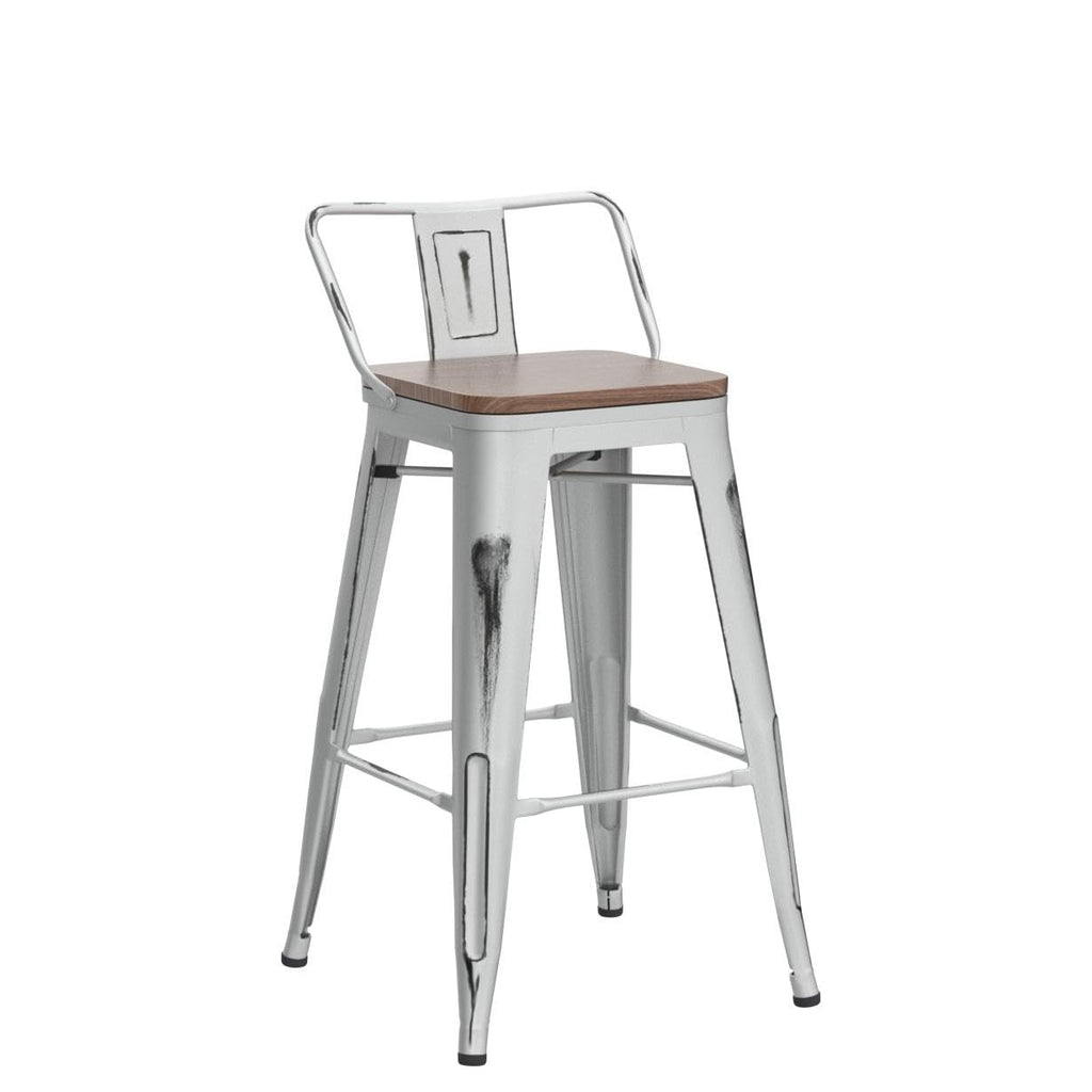 24" Barstools Set of 4 Counter Height Bar Stools Chair-Distressed White