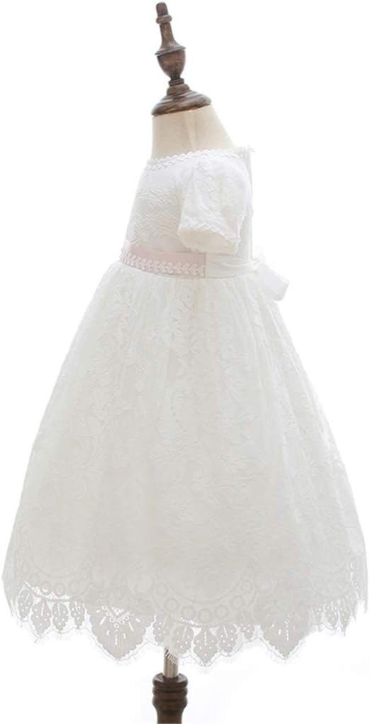Baby Girls Embroidered Empire Waist Christening Gown Baptism Dress with Bonnet
