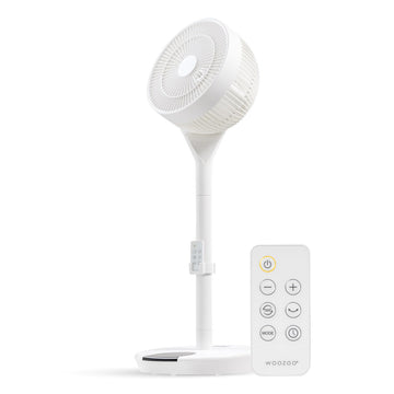 USA WOOZOO Pedestal Standing Fan, 360 Oscillating Fan, Vortex Fan, DC Motor Quiet and Eco Friendly, Remote Equipped