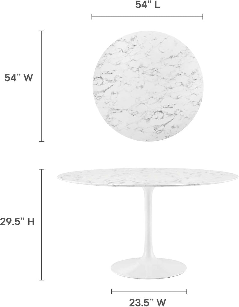 Lippa Round 54" Mid-Century Modern Artificial Marble Dining Table in White