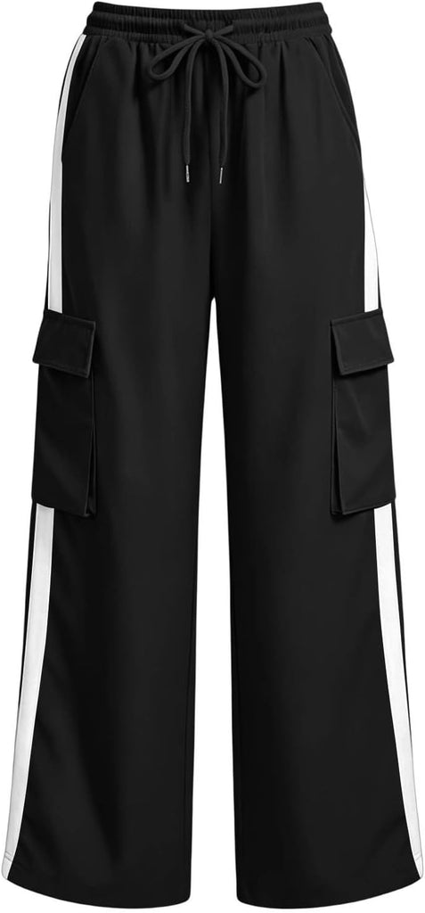 Boys Cargo Pants Baggy Wide Leg Elastic Waist Drawstring Chino Husky Pants