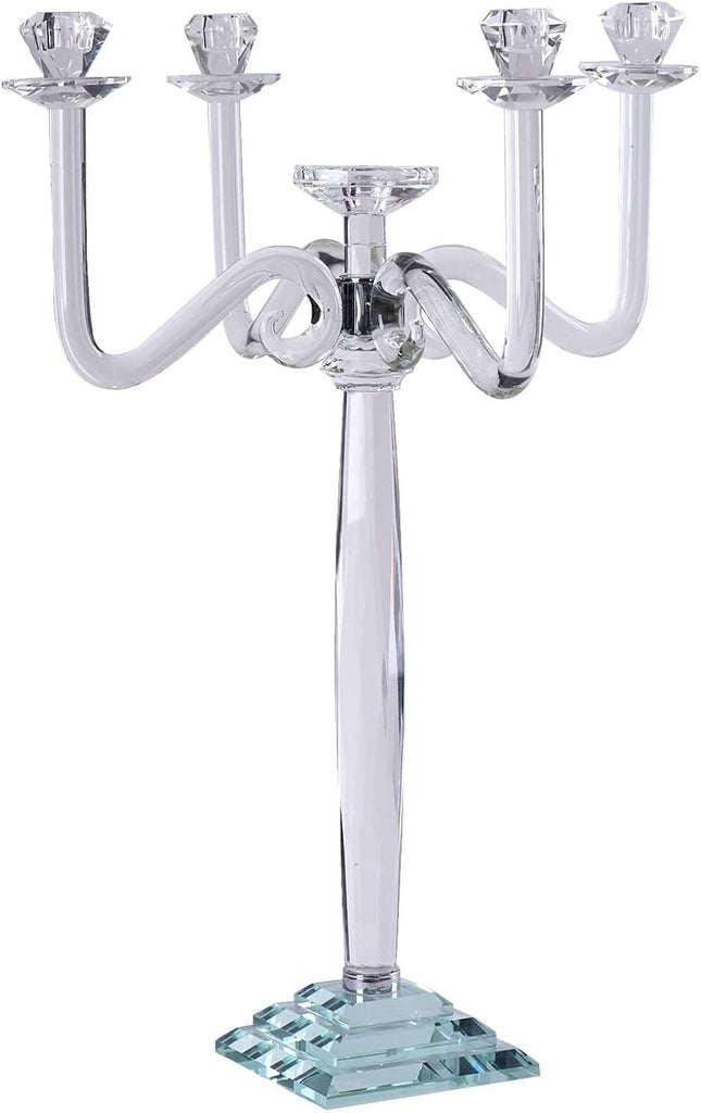 Efavormart 27" Tall Handcrafted Gem Cut 5 Arm Crystal Modern Glass Candelabra Candle Holder Wedding Centerpiece