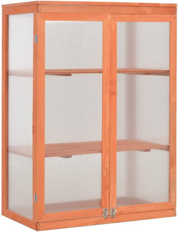 Wooden Garden Greenhouse with 2 Shelves and Doors, Cold Frame Planter for Herbs and Flowers, Small Outdoor Plant