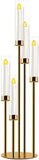 Candelabra Gold Centerpiece 5 Arms Taper Candle Holder Gold Centerpiece with Acrylic Tubes for Table Decoration