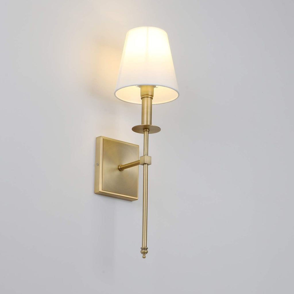Set of 2 Classic Rustic Industrial Wall Sconce Lighting Fixture with Flared White Textile Lamp Shade and Antique