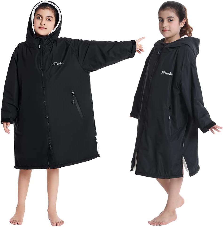 Warm Kids Swim Parka: Waterproof Changing Robe Sherpa Lined