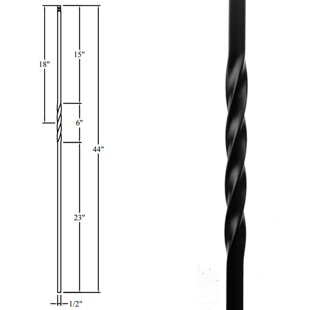 Stair Parts - Single Twist Iron Balusters (Box of 10) 1/2" Staircase Square Metal Spindles (Real Satin Black not